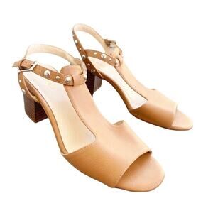 Nine West Galotie Studded Block Heel Sandals NW7  Tan Brown Size 7.5 M